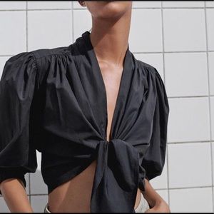 Zara stretch poplin black blouse. Sz S US (fits s-lish)